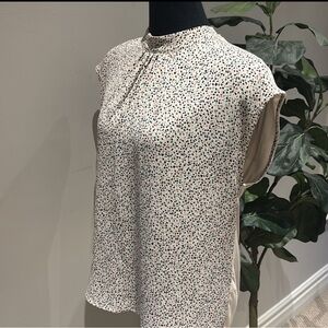 RW&CO CREAM BLOUSE CONFETTI PATTERNED TRIM